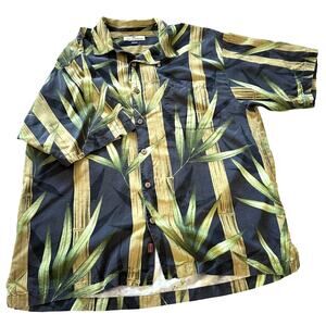 Tommy Bahama Men's‎ L Blue Green 100% Silk Shirt Bamboo Short Sleeve